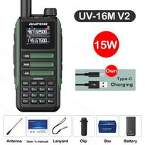 Baofeng UV16M V2 15W Racija Dažnio Kopijavimas Šeši Dažnių Juostos Su C Tipo Kabeliu Atnaujinta UV9R UV16 Plus AM FM Dvipusės Radijo Stotelės USB Plug
