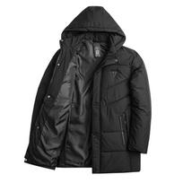 Autumn and Winter Men's Korean Version Medium Long Thick Hooded Jacket Casual Men's Cotton Jacket XL black