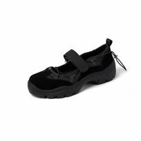 Karvės odos versija~ storapadžiai spalvų derinimo sportiniai Velcro Mary Jane batai moteriški retro odiniai universaliai funkciniai vėjuoti vienetiniai batai 36 juoda