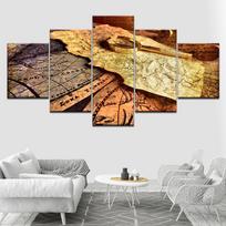 Retro map and magnifying glass 5 Piece HD Wallpapers Art Canvas Print modern Poster Modular art painting living room Home Decor 20x35 20x45 20x55cm beige