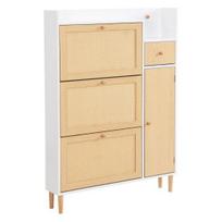 Shoe Rack Free Standing Cabinet with 3 Tilt Doors 1 Drawer Wood Handles Storage Solid Legs Space Saving No Burrs Small Closed Style Organizer