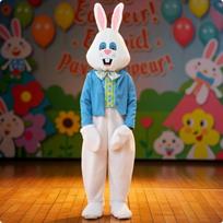 Kiškio kostiumas su galvos apdangalu, minkštas ir mielas pliušinis zuikio kostiumas vaikams, jauniems M Rabbit W Blue Vest gray