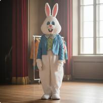 Kiškio kostiumas su galvos apdangalu, minkštas ir mielas pliušinis zuikio kostiumas vaikams, jauniems L Rabbit W Blue Vest gray