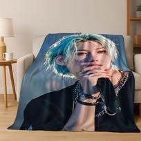 3D Spausdinta Stray Kids Kpop Žvaigždės Felix Flanelinė Antklodė Minkšta Šilta Antklodė Miegamajam Svetainei Lovai Kelionei Stovyklavimui Iškylai Dovana 150cmx180cm gray
