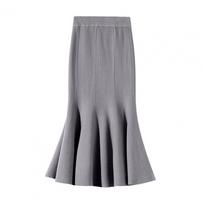 Maxi Skirt Elegant Viscose Fishtail Skirt with High Waisted Elastic Design for Office Lady Work Leisure Wear One Size gray