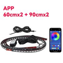 Car Charssis Flexible LED Strip Light LED Underbody Remote /APP Control RGB Neon Lights Ambient Atmosphere Auto Decorative Lamp 60CM*2+90CM*2-Remote black