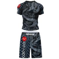 Vyriški 3D spausdinti sportiniai komplektai su šortais Jiu Jitsu imtynėms, vėsūs bėgimo ir sporto salės drabužiai, vasaros vyriškas 2 dalių komplektas, vyriški marškinėliai S black