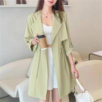Autumn Windbreaker Women's Thin Coat Korean Version Single-Layer Fashion Drawstring Slim Trench Coat Top with 3/4 Sleev XS