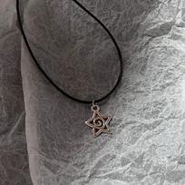 Y2K Star Moon Pendant Choker Celestial Necklace Leather Cord Chain Silver Tone Swirly Star Earrings 90s Retro Sweet Cool Jewelry gray