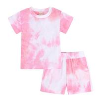 2026 M. Vasaros Drabužių Rinkinys Vaikams Su Dažymo Technika Tie-Dye: Trumparankovis marškinėlis ir šortai berniukams ir mergaitėms, maži ir vidutiniai dydžiai. 130 cm rožinė