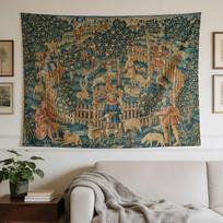 Medieval Tapestry Wall Hanging - Royal Figures & Forest Castle Scene with Knights, Horizontal Wall Decor Suitable for, Dorm 130X150CM brown