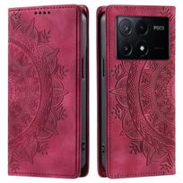 for Xiaomi POCO X6 Pro 5G Mandala Embossed PU Leather Flip Wallet Case Magnetic Closure Cover POCO X6 Pro 5G raudona