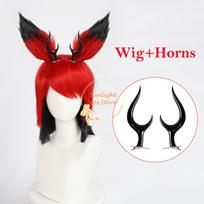 Viešbutis Alastor Cosplay Perukas Raudoni Juodi Trumpi Perukai Alastor Anime Perukas Ausys Karščiui Atsparūs Sintetiniai Plaukai Helovino Perukai + Peruko Kepuraitė One Size red