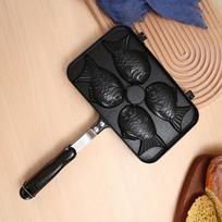 Taiyaki Fish Shape Waffle Maker Aluminum Alloy Double-Sided Uncoated 6-Cavity Mold Pan for Snacks Cakes Non-Stick Surface juoda