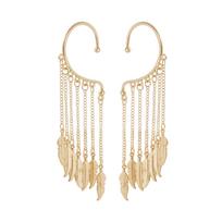 Metal Leaf Multi-layer Tassel Ear Cuff Non-pierced, Vintage Daily Commute Versatile Ear Jewelry 2 beige