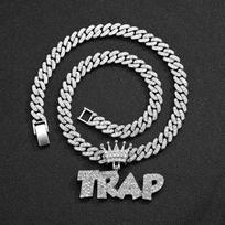 Diamond Hip Hop Letter Pendant Cuban Link Necklace Accessory