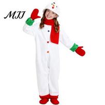 Cute Snowman Costume Kids Christmas Onesie Unisex Cosplay Winter Plush Outfit One-Piece Pajamas with Gloves And Scarf for Boys Girls 130 red