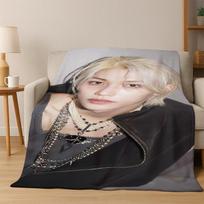 KPOP Member Felix Star Soft Plush Blanket,Flannel Throw Blanket for Living Room Bedroom Bed Sofa Cover Picnic Office Gift 130cmx150cm gray