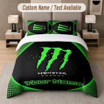 Custom Bedding Set Monster Energy Pattern, Print Name Text 1 Duvet Cover plus 2 Pillowcases Home Textile 140cmx200cm black