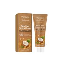 Viareline Facial Hair Removal Cream Painless Hairs Growth Inhibitor Smooth Skin Care Coconut Oil Face Hydrating Depilatory Cream 100g brown