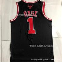 Chicago Bulls 1 Derrick Rose Authentic Style Basketball Jersey Cotton Black Red Small white