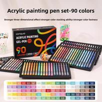 LANGUO 90/6 Colors Glitter Acrylic Painting Gel Pen Set 1.0mm Large Capacity Writing Pen Stationery Office School Supplies gray