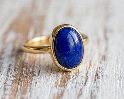 Natūralaus lapis lazurito žiedas, paauksuotas sterlingų sidabras, bohemiško stiliaus moteriški papuošalai 13 1/2 blue