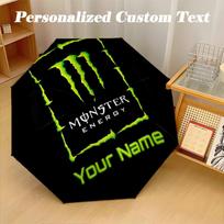 Monster Energy Automatic 8‑ribs Umbrella, Custom Name Text Personalized Folding Umbrella Rain Sun Gift Three-fold umbrella gray
