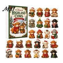 Holiday Ritual Gift Box 2026 Highland Cow Advent Calendar, 24 Day Christmas Countdown Calendar with 2D Acrylic Collectible Durable Hanging Pieces Mini A beige