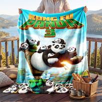 Šilta flanelinė antklodė su Kung Fu Panda raštu, lengva ir patogi pledas lovai, sofai 80cmx120cm blue
