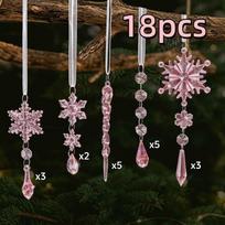 18pcs Clear Acrylic Christmas Tree Decor Sparkling Shock-Resistant Christmas Hanging Transparent Acrylic High Transparency rožinė
