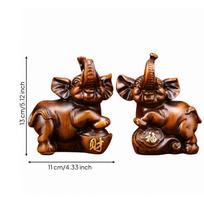2 Pieces Carved Elephant Figurine with Ornamental Detailing Indoor ChineseStyle black