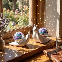 2Pcs Snail Disco Ball Catcher Indoor Window Light Spot Refractor Creative Desktop Ornaments Home Decoration 2pcs beige