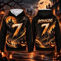 2026 Special Halloween Ronaldo #7 Print Hoodies For Men Women Long Sleeve Sportswear Sports Football Pullover Casual Kids Tops 110 brown