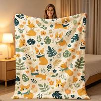 Soft Corgi Plush Throw Blanket Suitable for Dog Lovers - Warm Flannel Fleece Bedspread with Corgi Patterns, Cozy Couch Bedding for Sofa, Bed, Travel, 150X180CM