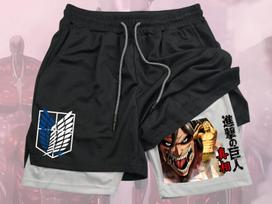 Vyriški sportiniai šortai „Attack on Titan“ | Greitai džiūstantys, kvėpuojantys sportiniai ir fitneso šortai, bėgimui ir lauko veiklai | Valentino dienos dovana XXXL black