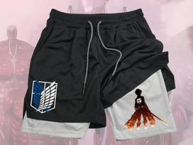 Vyriški sportiniai šortai „Attack on Titan“ | Greitai džiūstantys, kvėpuojantys sportiniai ir fitneso šortai, bėgimui ir lauko veiklai | Valentino dienos dovana XL gray
