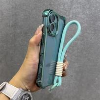 For Samsung Galaxy M56 A07 A36 A56 A54 A50s A30s A31 A21S A20 A10S M01S Plating Frame Casing With Strap Rope Soft Back Cover Galaxy A36 žalia