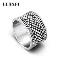 LETAPI Silver Color-Color Grid Pattern Wide Version Ring Tide Men and Women Finger Ring Titanium Steel Ring 13 white
