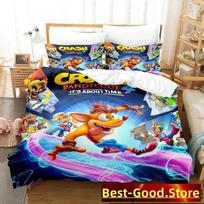 3D Print Crash Bandicoot Game Bedding Set Boys Girls Twin Queen King Size Duvet Cover Pillowcase Bed boys Adult EU Single(135*200cm)3pcs blue