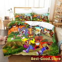 3D Print Crash Bandicoot Game Bedding Set Boys Girls Twin Queen King Size Duvet Cover Pillowcase Bed boys Adult EU Single(135*200cm)3pcs