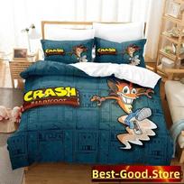3D Print Crash Bandicoot Game Bedding Set Boys Girls Twin Queen King Size Duvet Cover Pillowcase Bed boys Adult EU Single(135*200cm)3pcs black