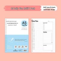 A5/B5 Ring Binder Refill: Horizontal Lined Paper with 20/26 Holes & Detachable Clips pink