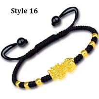 Good Luck Obsidian Stone Beads Fengshui Pixiu Bracelet Gold Color Buddha Wealth Bracelets For Couples Men Women Wristband Gift Adjustable black