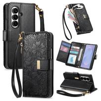 Skirta Samsung Galaxy Z Fold 8 Ultra 5G dėklas Prabangus odinis su užtrauktuku Crossbody Flip piniginė Kortelių laikiklis Atrama Atsparus smūgiams galinis dangtelis Galaxy Z Fold6 juoda