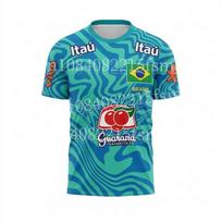 Brazil Pre Jersey Neymar Jr Training Shirt Football T-Shirt Blue Green Wavy Pattern Short Sleeve Sports Gym Quick-Dry Kids Top 4XL