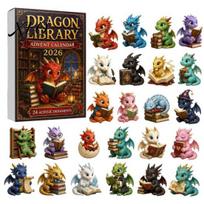 Šventinė Dėžutė Dovanos Drakono Advento Kalendorius 2026, 24 Dienų Knyginis Kalėdų Laukimo Kalendorius su Maišelio Įdarais Vaikams Mini Akrilo Drakonai, Fantastika A