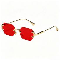 Xiaomi Unisex Rimless Polygon UV400 Sunglasses Thin Gold Metal Small Lens for Street Travel – Men Sunglasses, Women Sunglasses beige