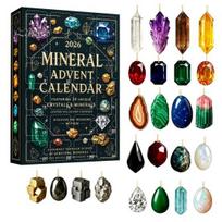 Advent Calendar with Lanyard Gemstone Calendar, 24-Day Mineral Christmas Countdown Set 2D 24 Day Unboxing Experience Acrylic Ornaments, Tree Sets gray