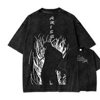 Solo Leveling Vintage Washed Cotton Anime Shirt, Manga Tee Mineral Wash T-Shirt, 120 black